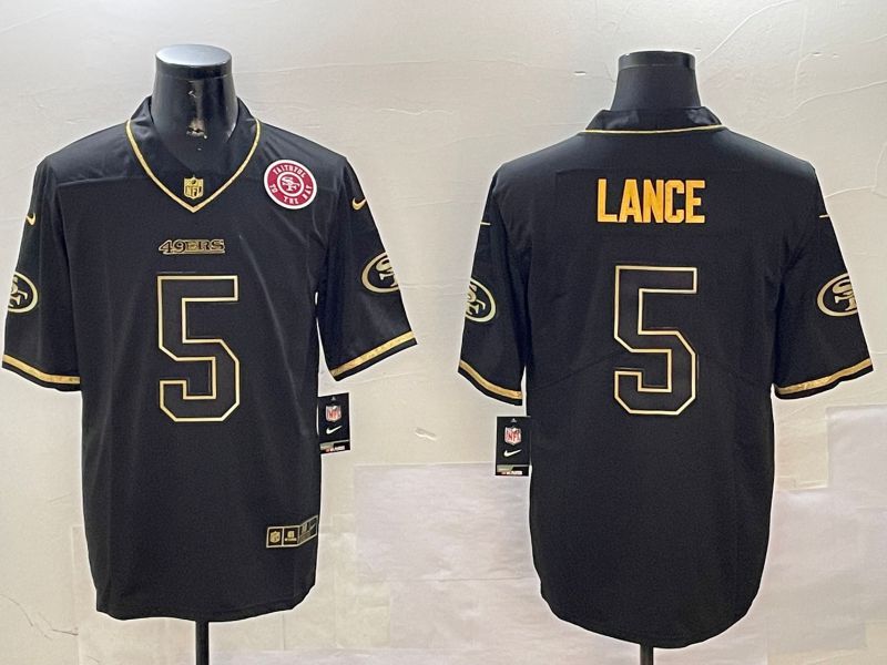 Men San Francisco 49ers 5 Lance Black Gold Throwback 2024 Nike Limited NFL Jersey style 5